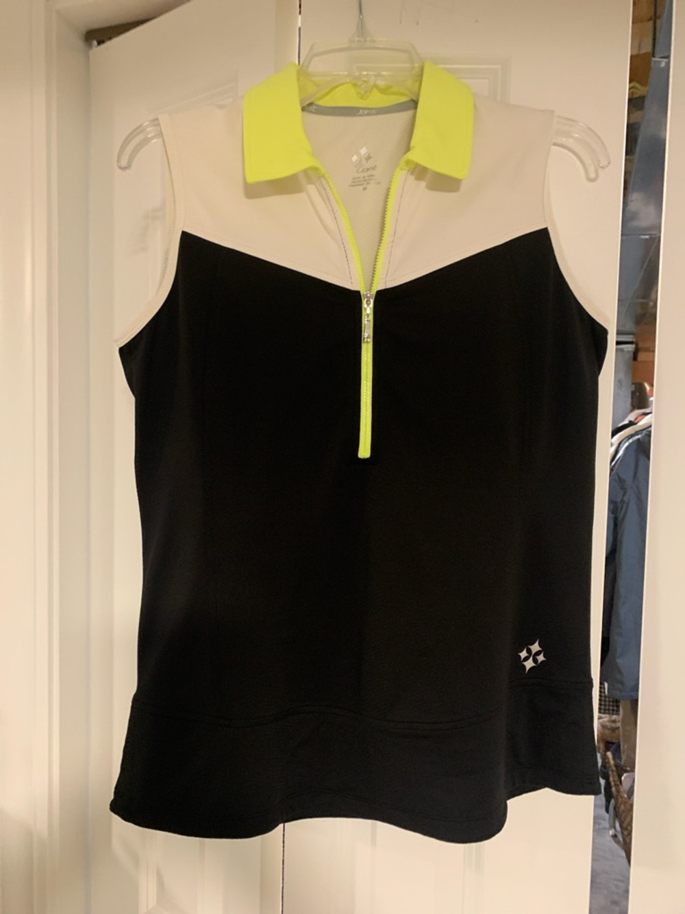 jcpenney Black White and Neon Yellow Sleeveless Zip Golf Tank